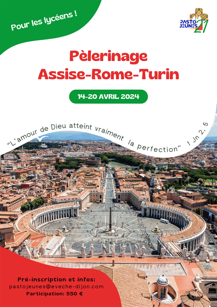 Affiche du pélerinage Assise-Rome-Turin pour les lycéens